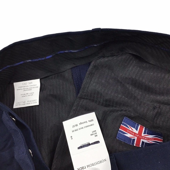 Soul of London Slim Fit Suit Dress Pants Navy Blue Men's 39R Unhemmed Flat Front - Picture 7 of 7